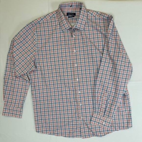 Nautica Slim Fit Red, Blue & White Plaid Button-Down Shirt – Size XL - Picture 1 of 4